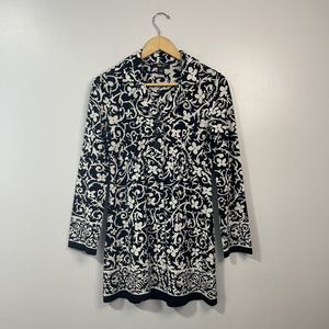 Style & Co Women's Small Floral Acrylic & Wool Black/White Long Sweater Cardigan